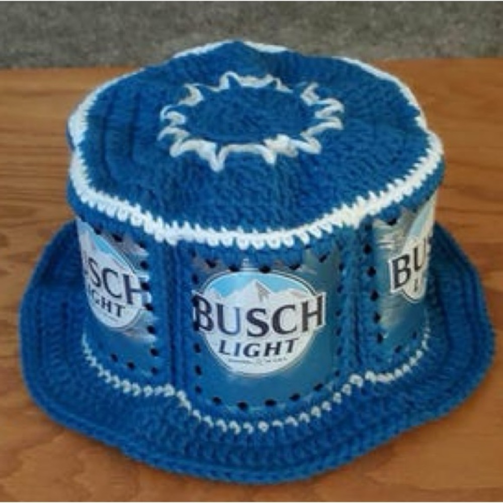 NEW! Handmade Busch Light Nostalgia Vintage Look  70s Style Crochet Beer Can Hat